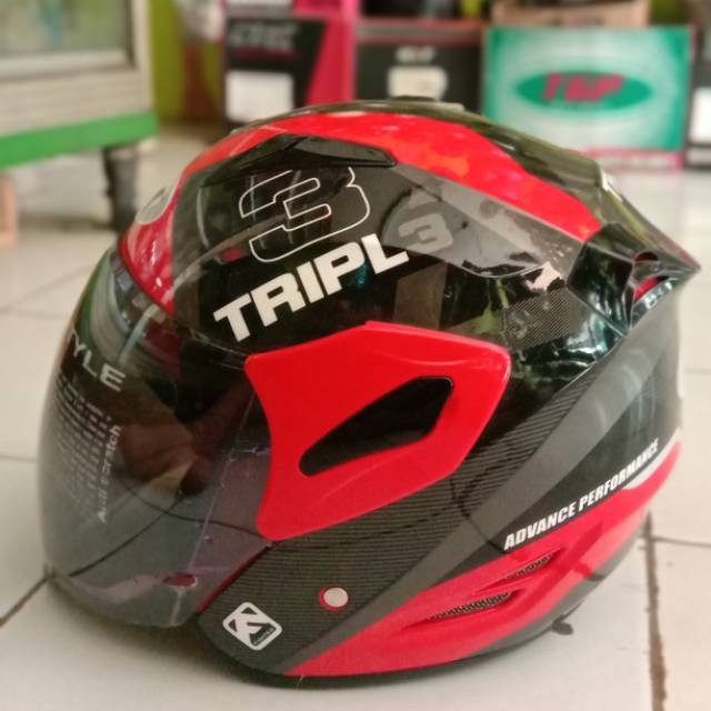 HELM GM FIGHTER TRIPLE MERAH HITAM