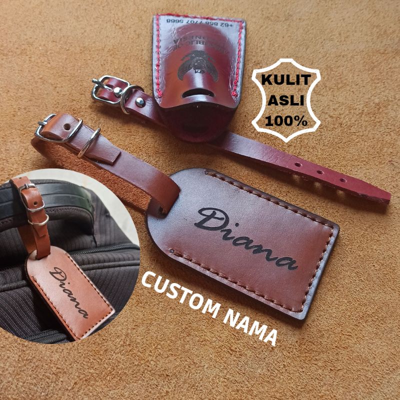 TAG NAMA KOPER LUGGAGE TAG KULIT ASLI FREE CUSTOM NAMA