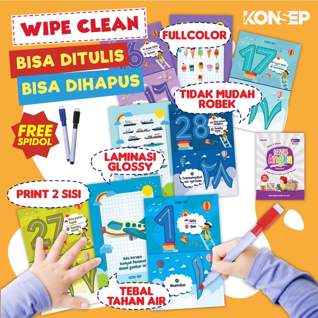 [FREE SPIDOL] Konsep Flashcard Wipe and Clean / Flash Card / Mainan Edukasi Kartu Pintar Anak Balita