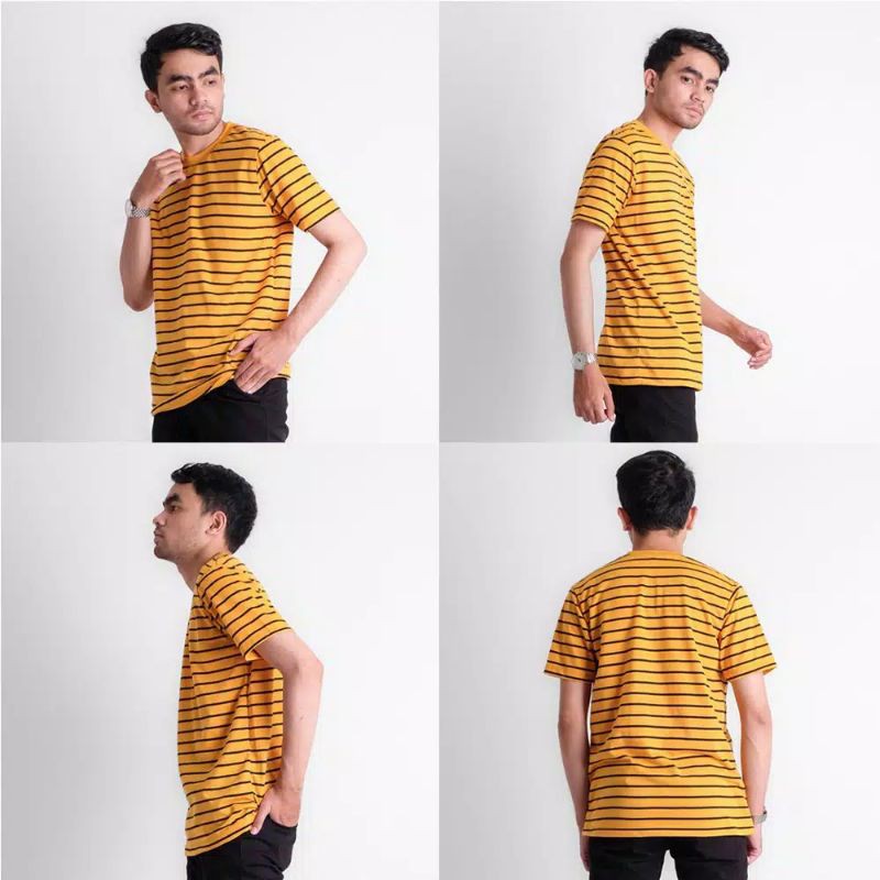 KAOS STRIPE KUNING MUSTARD - T-SHIRT UNISEX PRIA WANITA