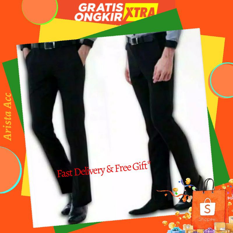 Celana Kerja Pria Kantor Formal Model Slimfit Hitam Abu-abu Bahan Katun Twist Size 27-38