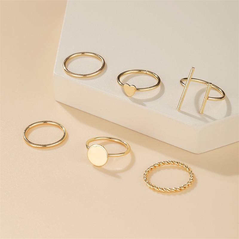 6pcs / Set Cincin Bentuk Hati Geometris Gaya Simple Untuk Wanita