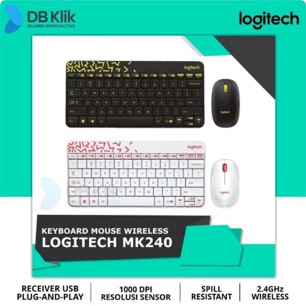 Keyboard Mouse Wireless Combo Logitech MK240 Nano - Putih