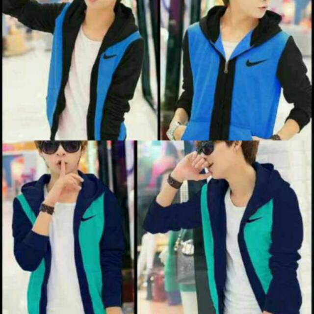 JAKET NIKE FASHION PRIA MODEL KOREA WARNA HIJAU TOSKA TOSCA BIRU PAKAIAN LAKI LAKI BAJU TOPI HODIE