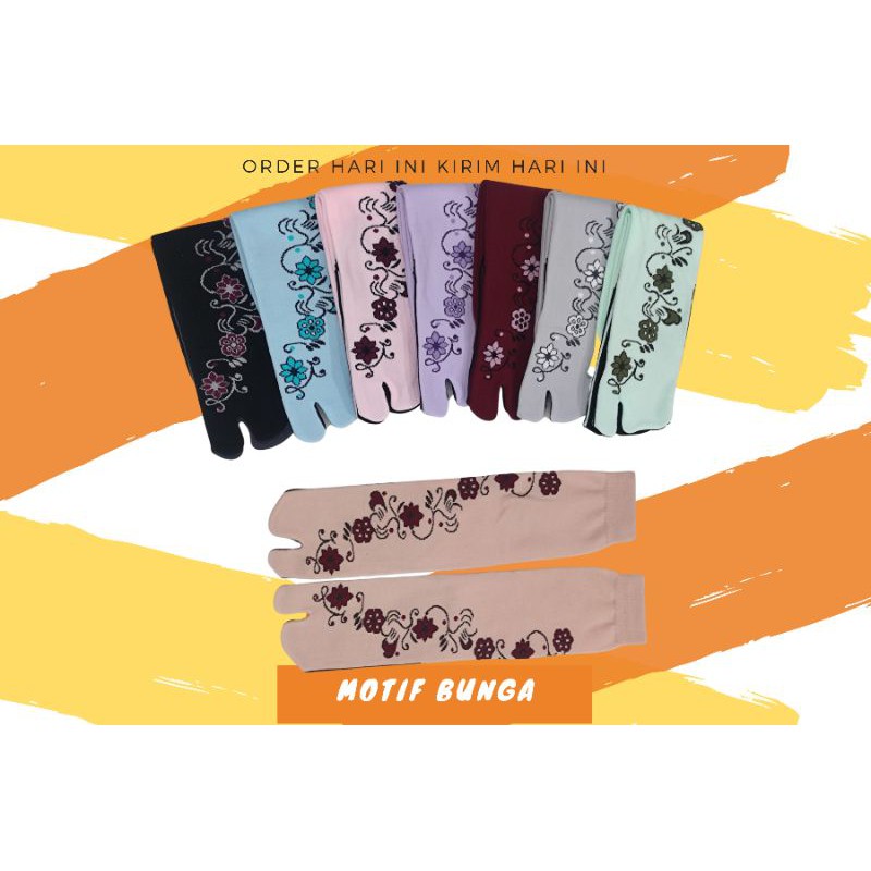 KAOS KAKI JEMPOL NYLON MOTIF BUNGA MUSLIMAH DEWASA TAPAK HITAM-1