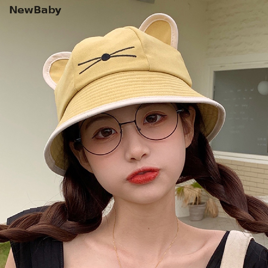 NewBaby Fashion Cat Whisker Bucket Hat for Women Summer Plain Women Outdoor Hiking Beach ID