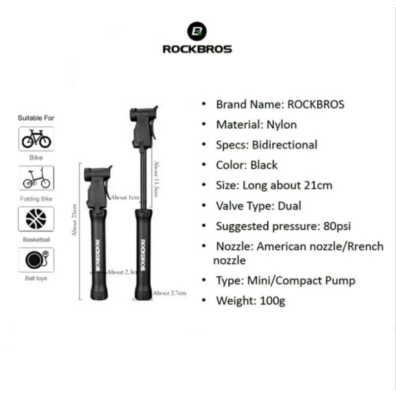 Rockbros TM-1701P Mini Pump Pompa Mini Sepeda Pompa Balon Bola