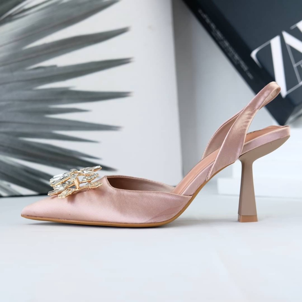 [7.7 Boombastis Sale⚡] - SEPATU WANITA SATIN SLING BACK HIGH HEELS ZS438 PREMIUM IMPORT