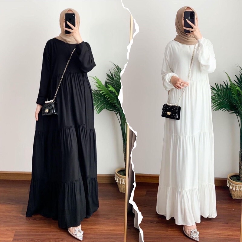 HANUM DRES - KATUN RAYON  - BAHAN ADEM -  UKURAN L-XL-XXL - FASHION MUSLIM - BISA COD