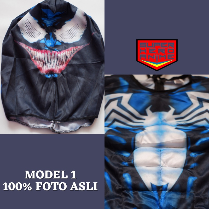 Kostum Venom Anak Import Busa Otot Baju Laki Cowok Karakter Spiderman Hitam Superhero