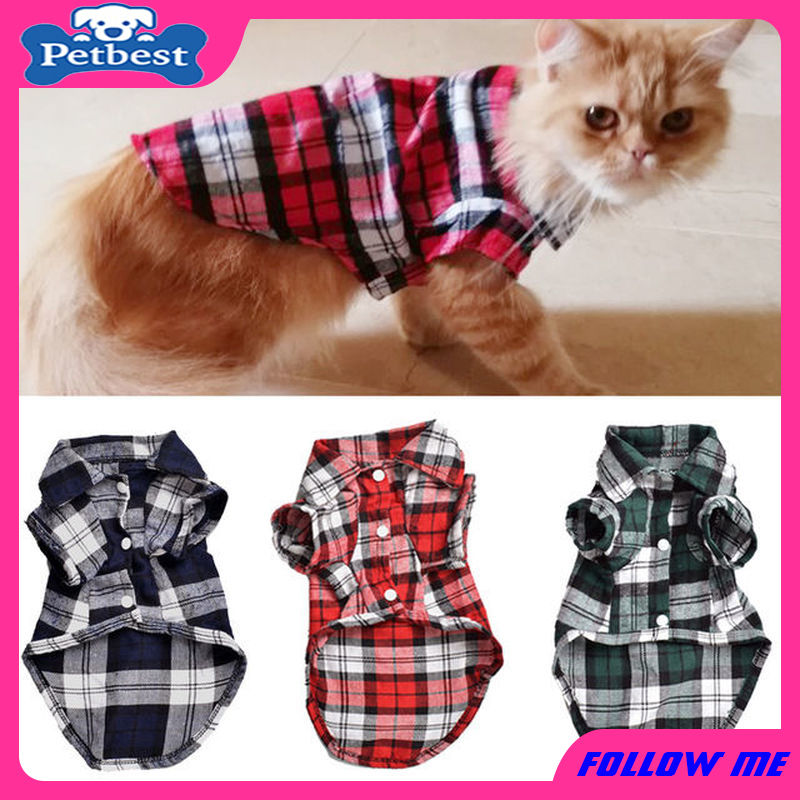 ★〓YUFeiPet〓★Pet Plaid Shirt Dog Vest Cat Shirt Short Sleeve Small Dog T-shirt Soft Breathable Summer