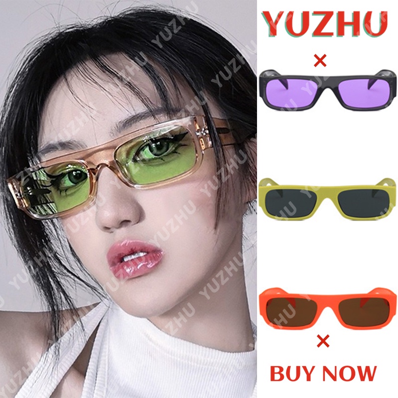 (YUZHU) COD Gaya Korea Fashion Retro Bingkai Persegi Warna-warni Kacamata Hitam Anti UV Buram Wanita