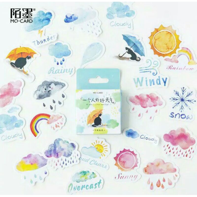 

45pcs aesthetic stiker box Rainy Kawaii a nan's Fine Weather lucu utk dekorasi scrapbook/album