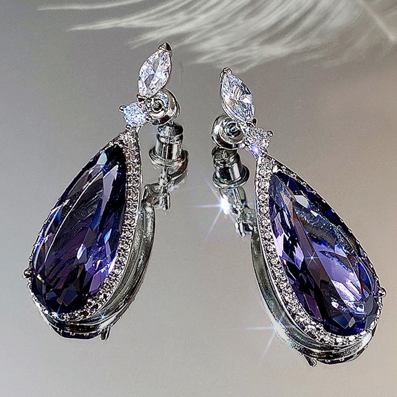 Fancyqube Anting Cubic Zirconia Ungu Unik Simple Dan Elegan Untuk Wanita