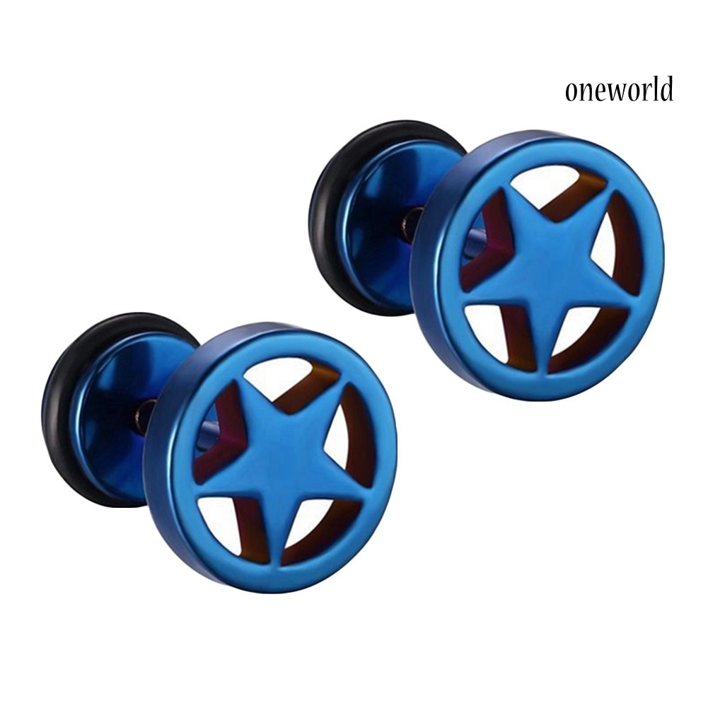 OW@ Women Men Couple Stainless Steel Hollow Star Barbell Earrings Punk Ear Studs