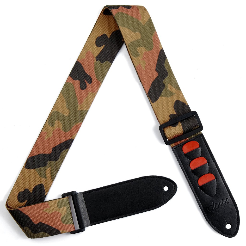 Amumu CO24W-CF Strap Gitar motif Camouflage Soft Cotton dg Pick Holder