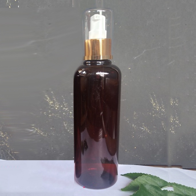 BOTOL 250ML AMBER PUMP TREATMENT GOLD SILVER FULLCAP / BOTOL PUMP TREATMENT 250ML AMBER