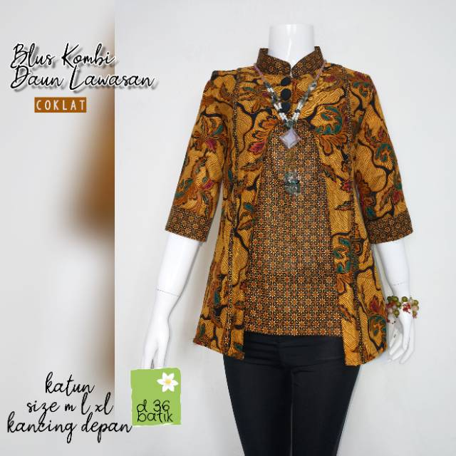 Blus Davina Kombi Daun Lawasan Baju atasan batik katun murah wanita modern kekinian