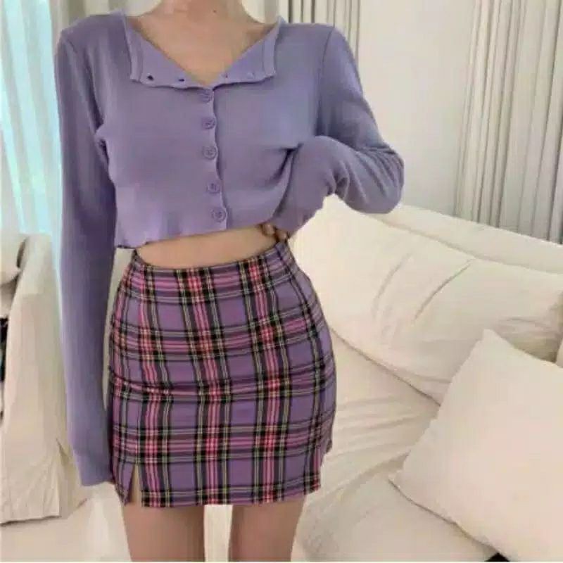 BAILEY CARDI RAJUT / ANGEL BOTON SKIRT / KARDIGAN CROP TOP-Lilaq