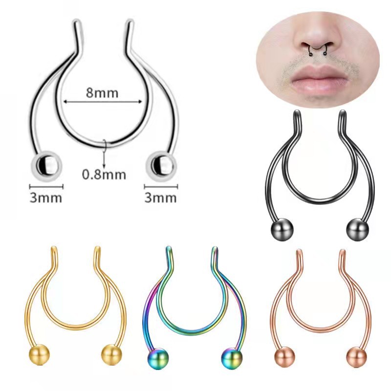 [ACKER] TANPA TINDAKAN Cincin Septum Hidung Palsu Cheater Horseshoe Cincin Septum Clicker