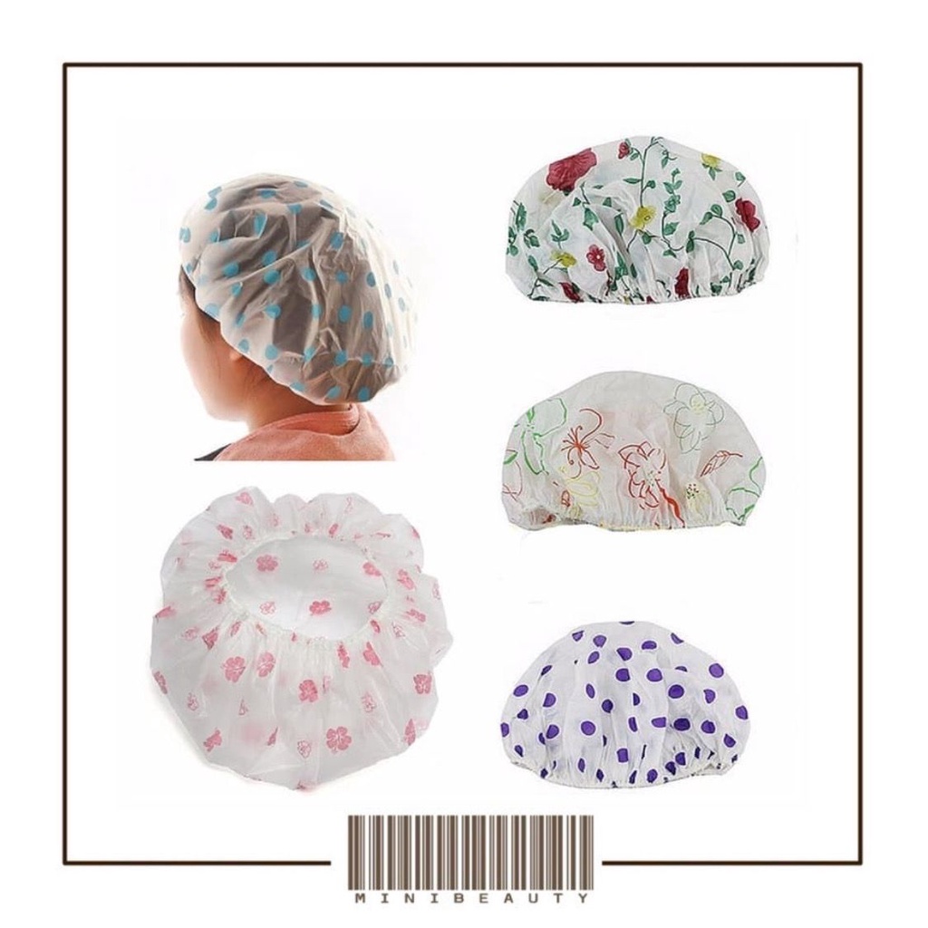 shower cap plastik penutup rambut anti air transparan desain motif untuk kamar mandi