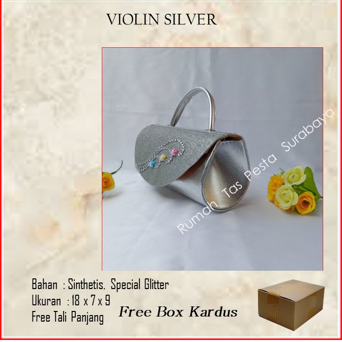 Tas Kekinian,Tas Satin,Tas Clutch,VIOLIN SILVER