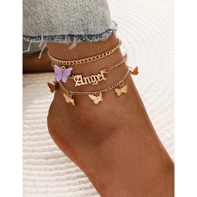 LRC Gelang Kaki Fashion Alloy Butterfly Resin Alphabet Multilayer Anklet K43647