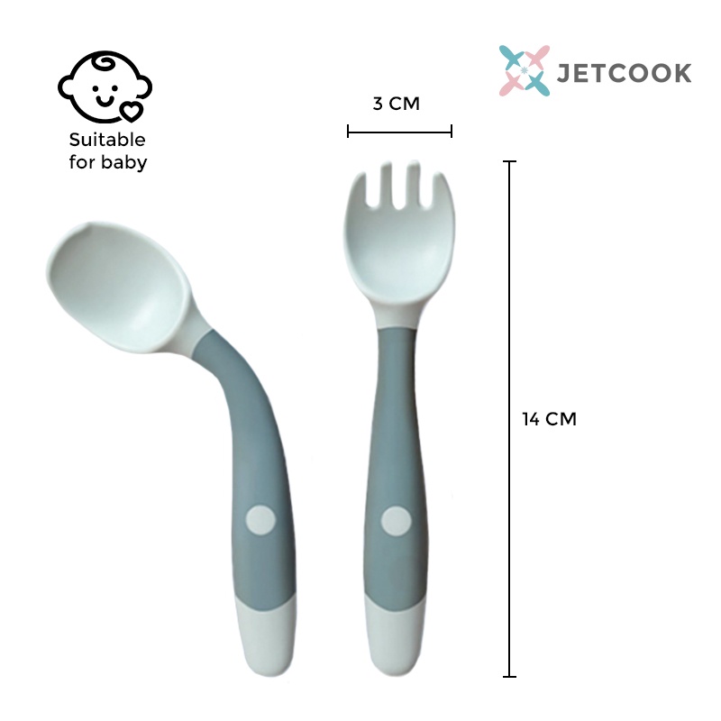 JetCook Sendok Makan Bayi Alat Makan Bayi Set Sendok Garpu Bengkok MPASI Bahan Silikon Safety Spoon Baby