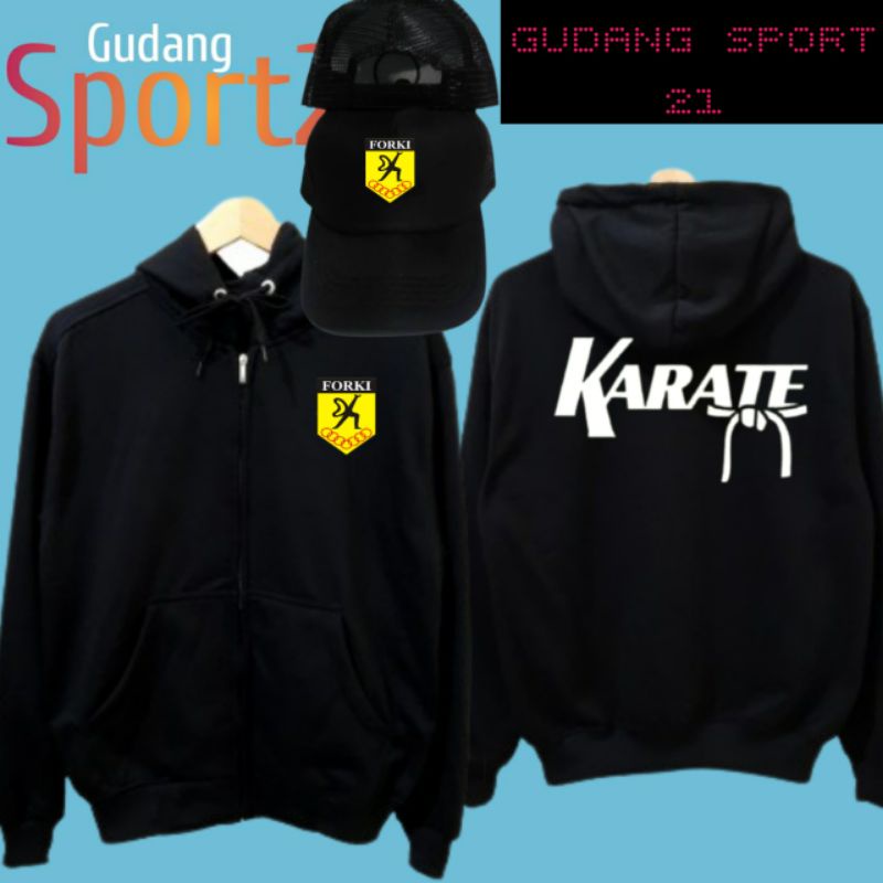 jaket ziper forki karate plus topi jaket ziper foki