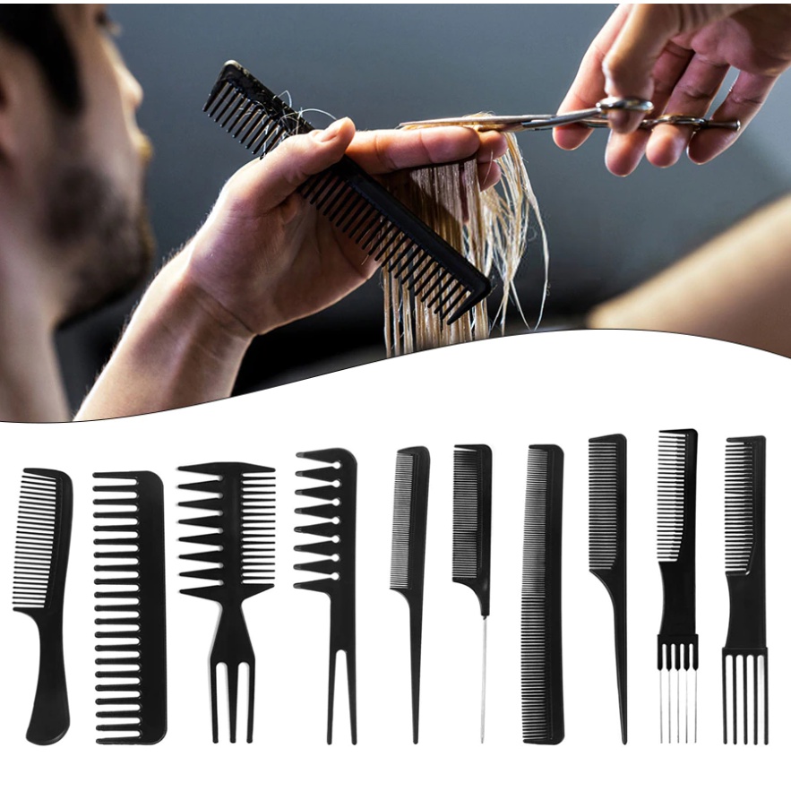 Sisir Rambut Salon Barber Hair Comb / Sisir Anti Rontok / Alat Styling Rambut Pria Wanita Sanggul Hairbun Sisir Cat Rambut 4 / 10 Set