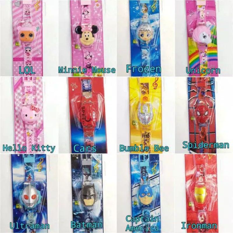 Jam Tangan Anak cewek cowok Unicorn LOL Spiderman Ultraman Frozen Minnie