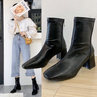 Sepatu Wanita Boots Heels Kulit PU Leather