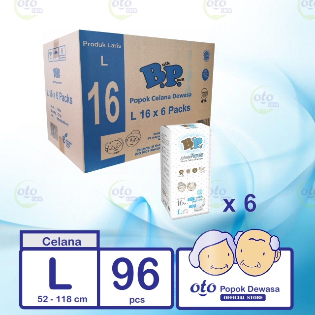 BP Popok Dewasa PANTS Adult Diapers model Celana uk L isi 16 pcs x 6 ( 96 pcs )