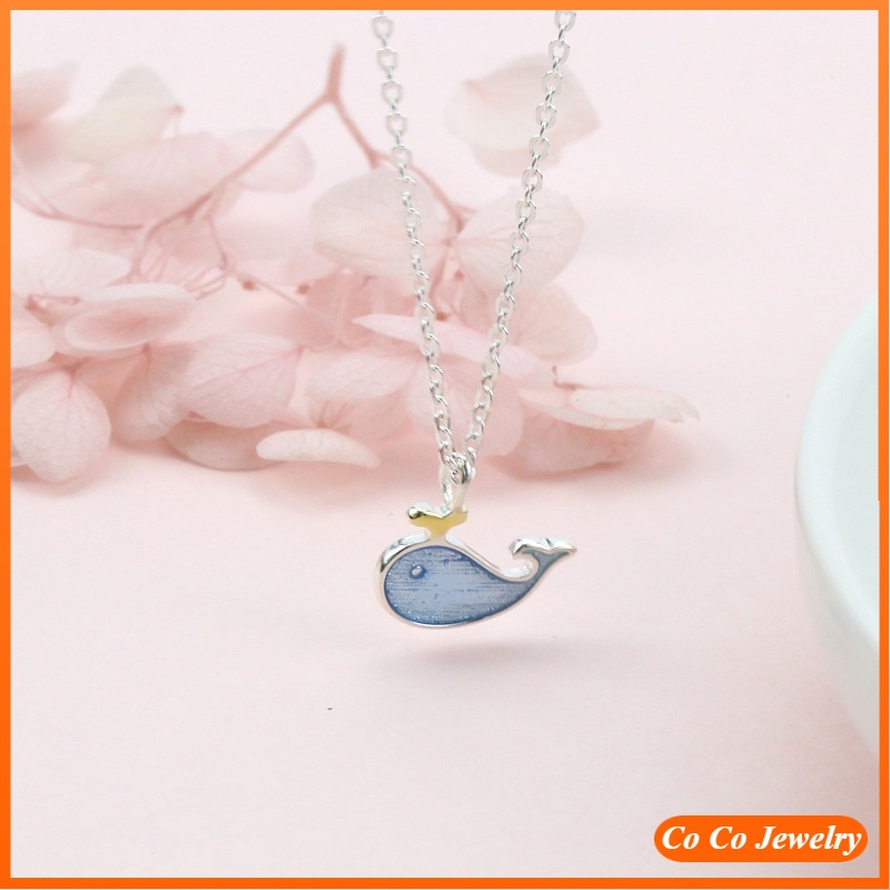 Kalung Liontin Silver Necklace Whale Pendant Women Choker Necklaces Fashion Chain Jewelry