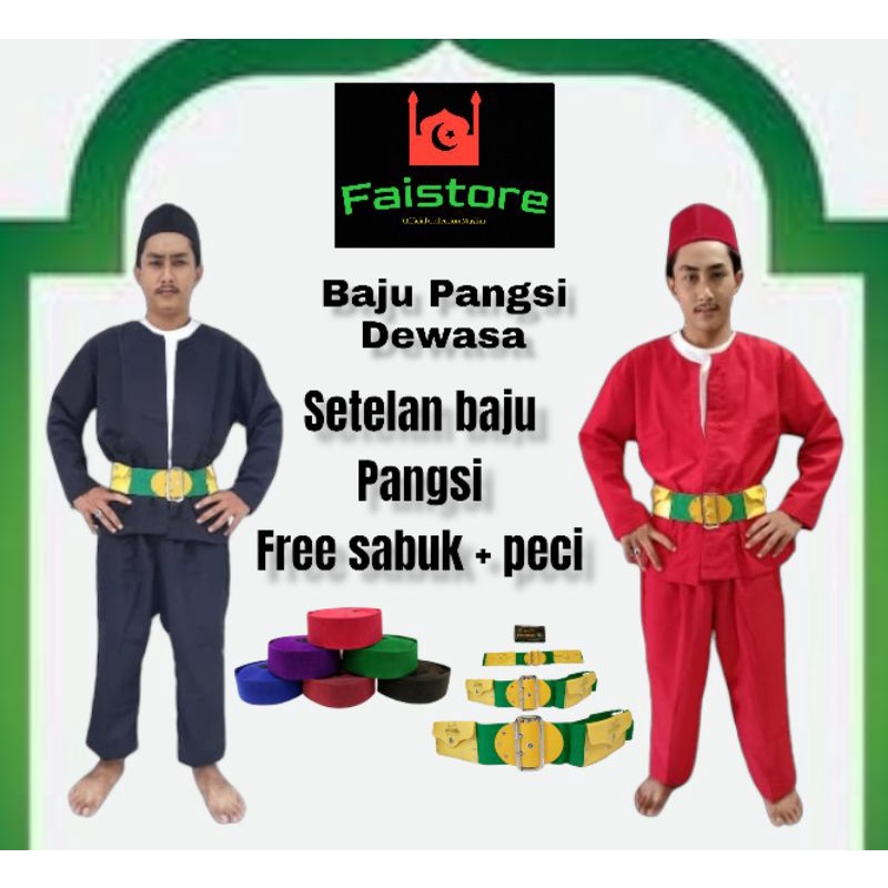 Baju Pangsi Betawi Dewasa SETELAN Peci Dan Sabuk Habibie