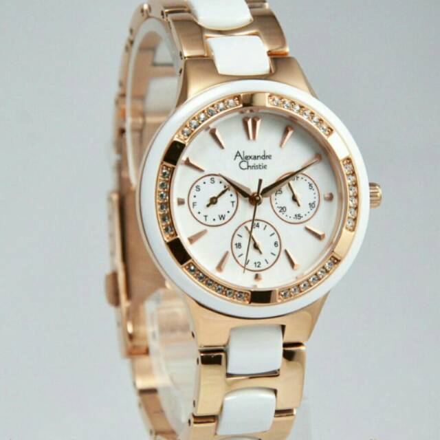 JAM TANGAN WANITA ALEXANDRE CHRISTIE  2299 ROSEGOLD WHITE  AC CEWE PUTIH ROSEGOLD