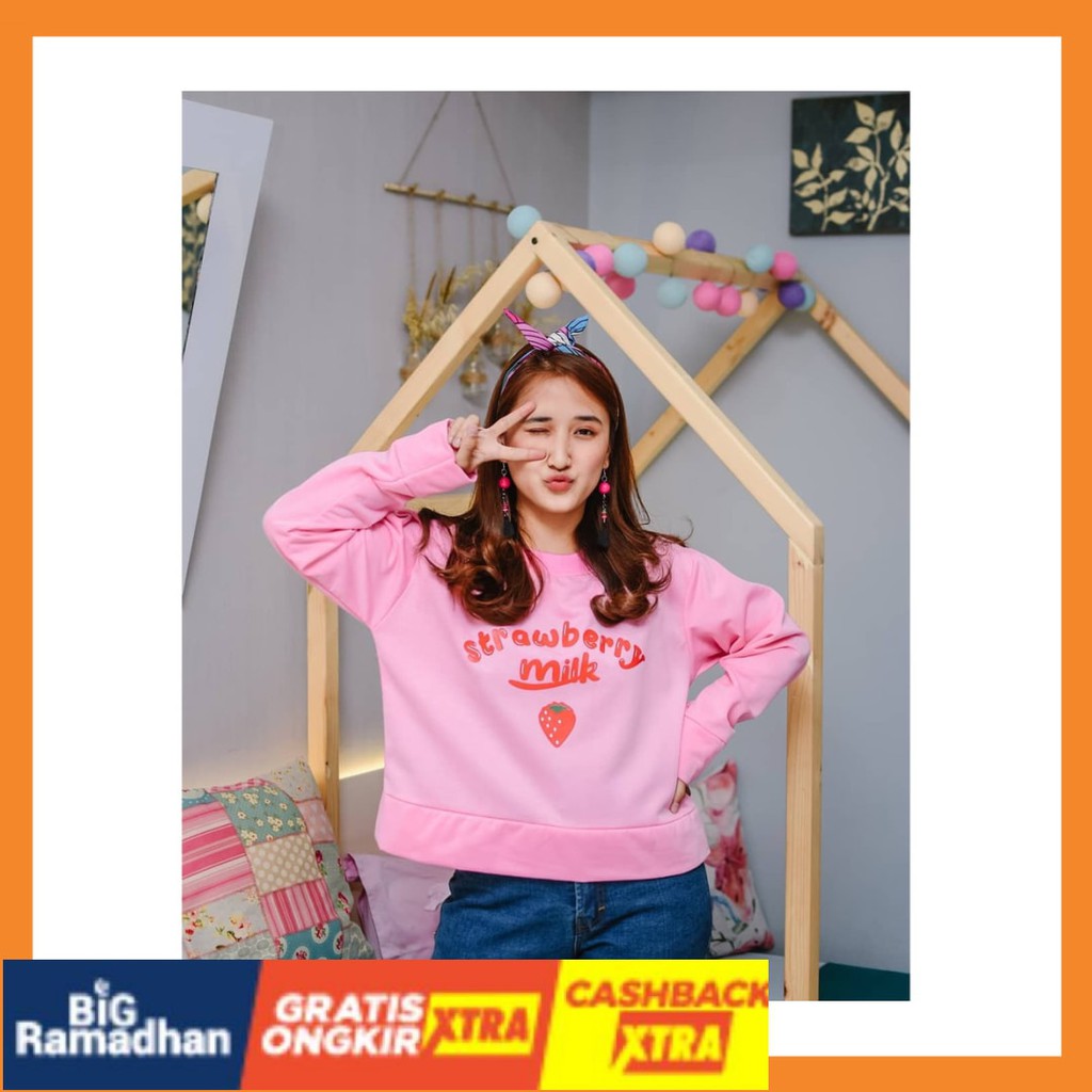 POLOS MOTIF MERAH PUTIH HITAM BIRU KUNING ASLI / STRAWBERRY CROP SWEATER 309