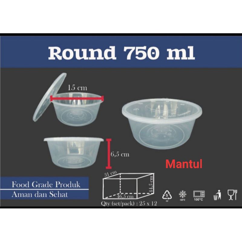 isi 25set Round Container 750ml / Mangkok Bulat