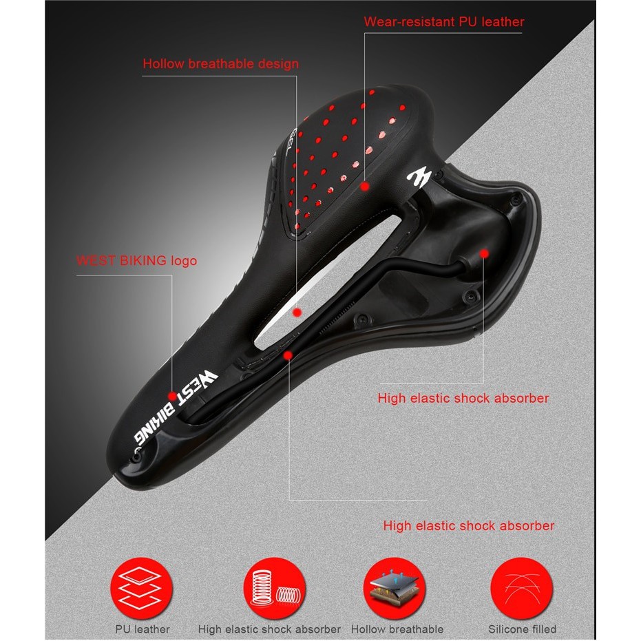 Jok Sepeda Empuk West Biking Sadel Breathable Silicone Gel Cushion PU Leather Anti Gerah Portable