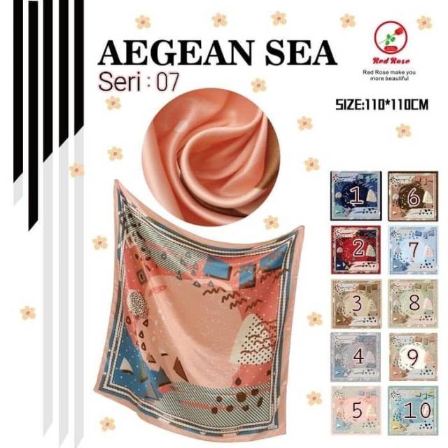 Jilbab Segi Empat Satin Velvet Motif Polkadot Bunga - seri : AEGEAN 07