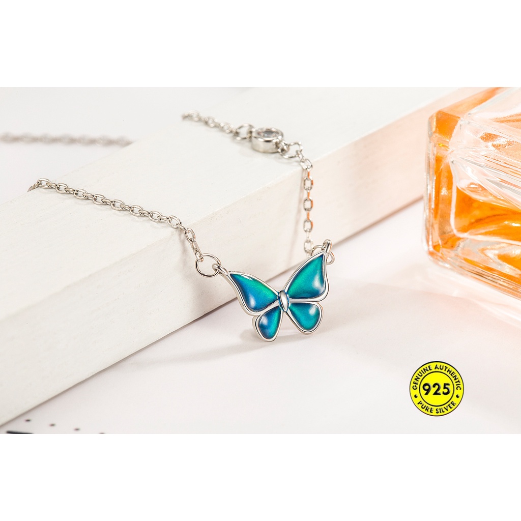 Kalung Desain Kupu-Kupu Bahan S925 Silver Sensitif Suhu Berubah Warna Untuk Wanita Butterfly