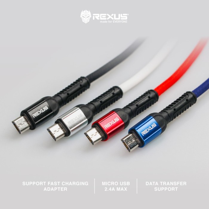 Kabel Data Type C Micro USB Rexus Cable CB167 1M Fast Charging 2.4A