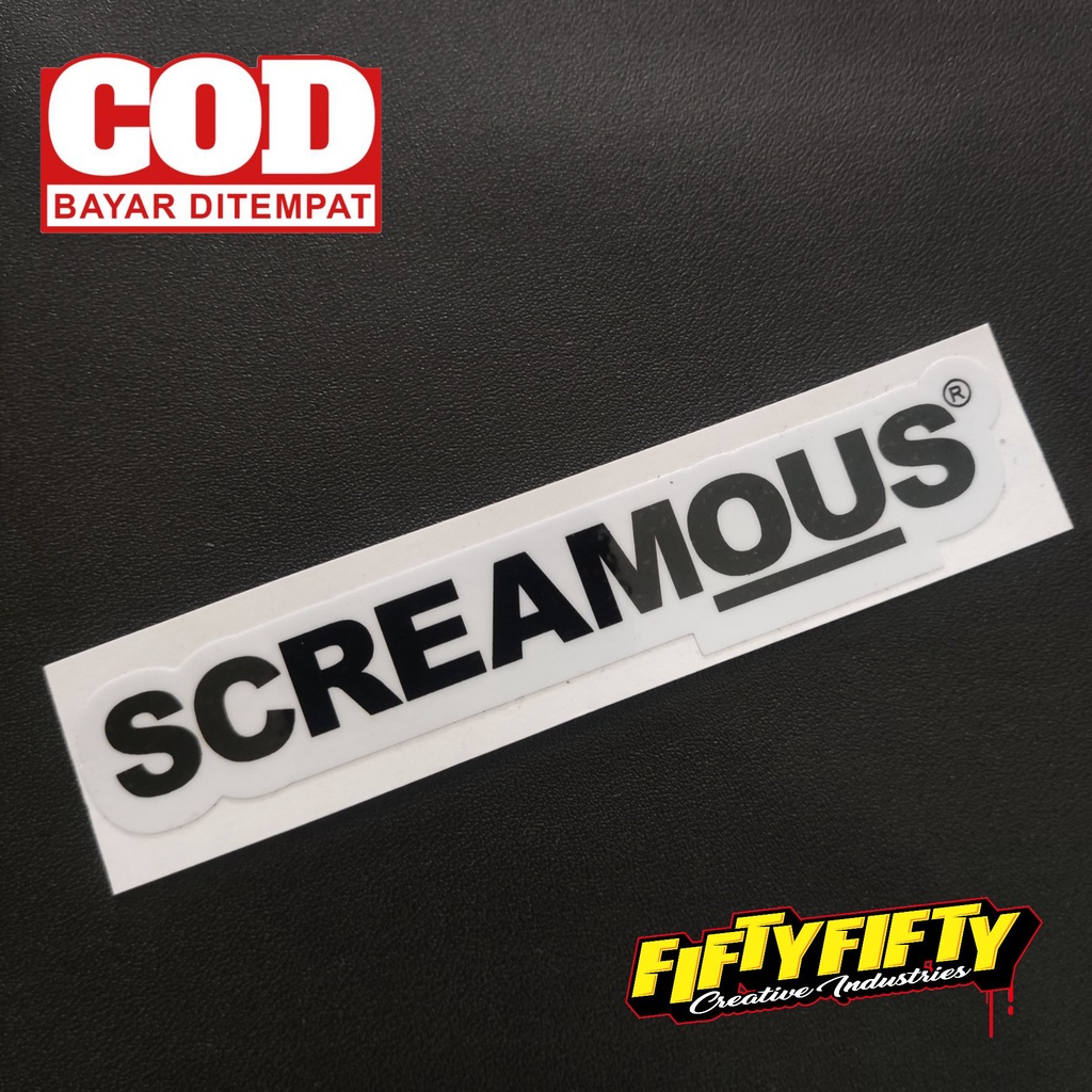 Stiker Print Cut BRAND DISTRO SCREAMOUS Stiker Printing Laminasi Glossy Tahan Air Stiker Motor Mobil Helm Sudah