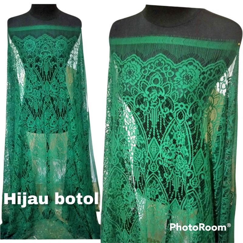 Promo 12.12 kain brokat semi prancis hijau botol, semi francis katun,kain brukat kebaya