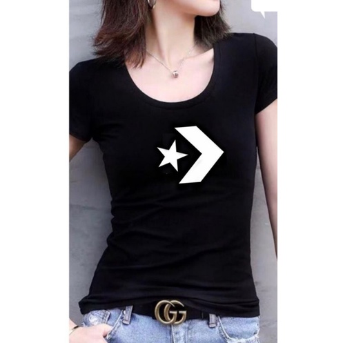 kaos wanita cewek import bodyfit stretch U neck V neck