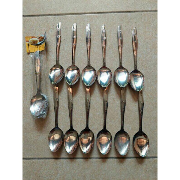 SENDOK MAKAN STENLESS MOTIF BUNGA 1PACK ISI 12PCS