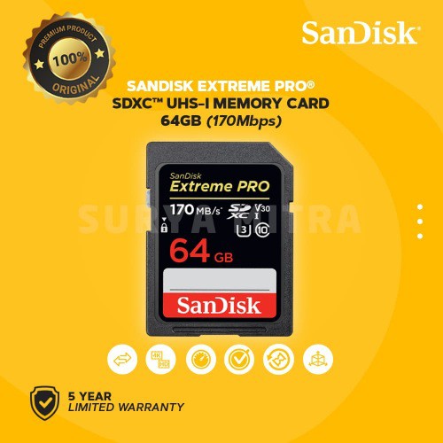 Sandisk SDHC / SDXC Extreme PRO 64GB 170 MB/s