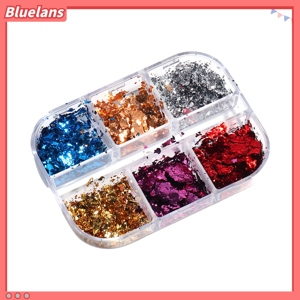 Bluelans 6 Grid / Box Stiker Kuku Foil Tekstur Shiny Untuk Manicure