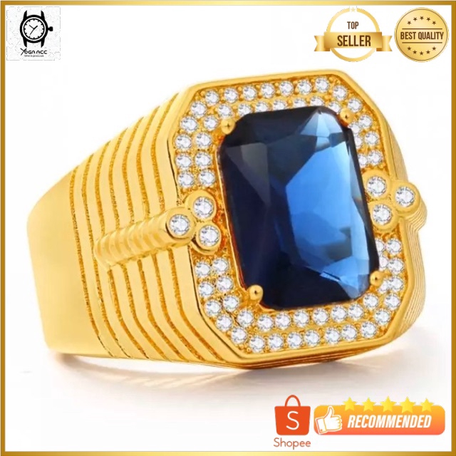 Cincin Pria Luxury Safir Biru Ring Gold Filled Terpadu Mewah Berkelas