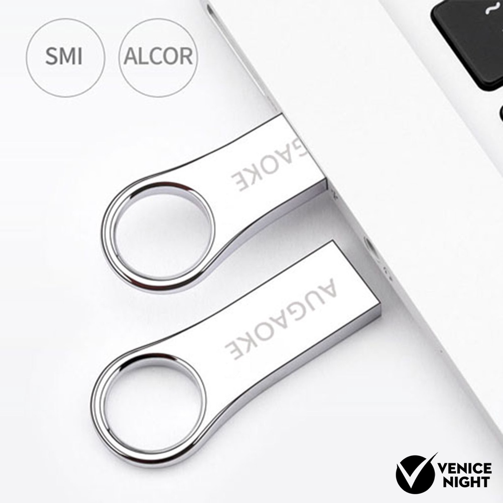 (SF) Augaoke 8 / 16 / 32 / 64 / 128GB Flash Disk USB Plug &amp; Play Bahan Metal Warna Silver Untuk Mobil